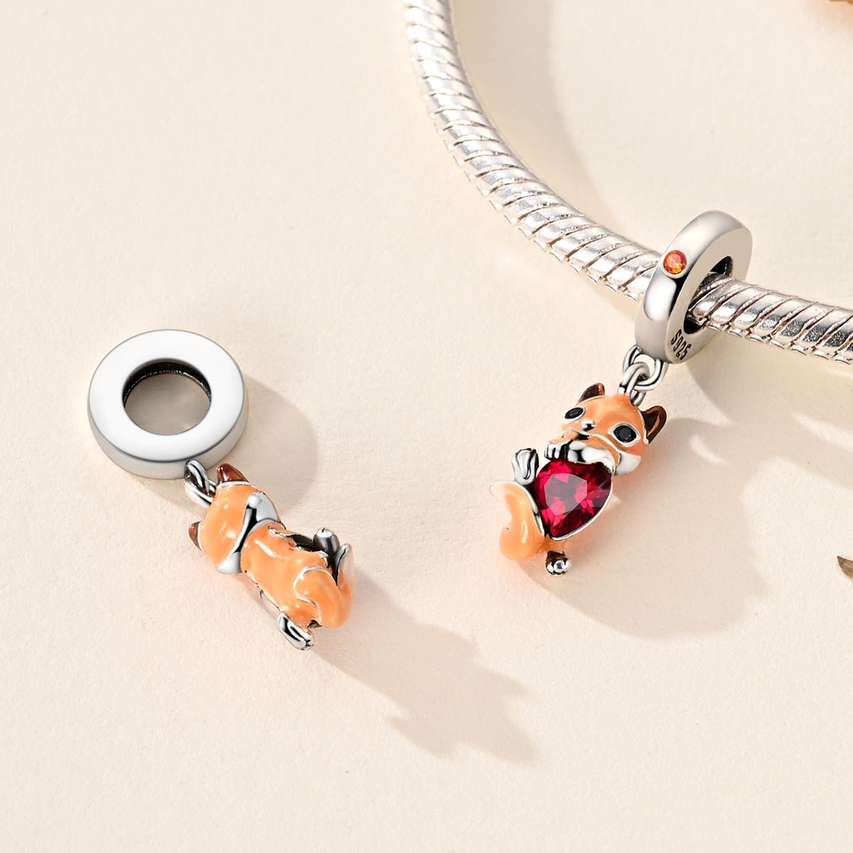 Amarante Jewelry Fox Hugging Red Heart Dangle Charm