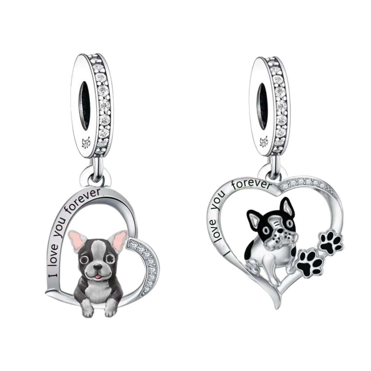 Amarante Jewelry French Bulldog Heart Charm Duo