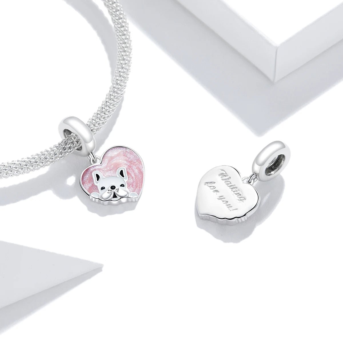 Amarante Jewelry French Bulldog Love Pink Heart Dangle Charm