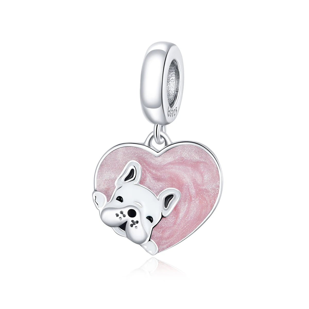 Amarante Jewelry French Bulldog Love Pink Heart Dangle Charm