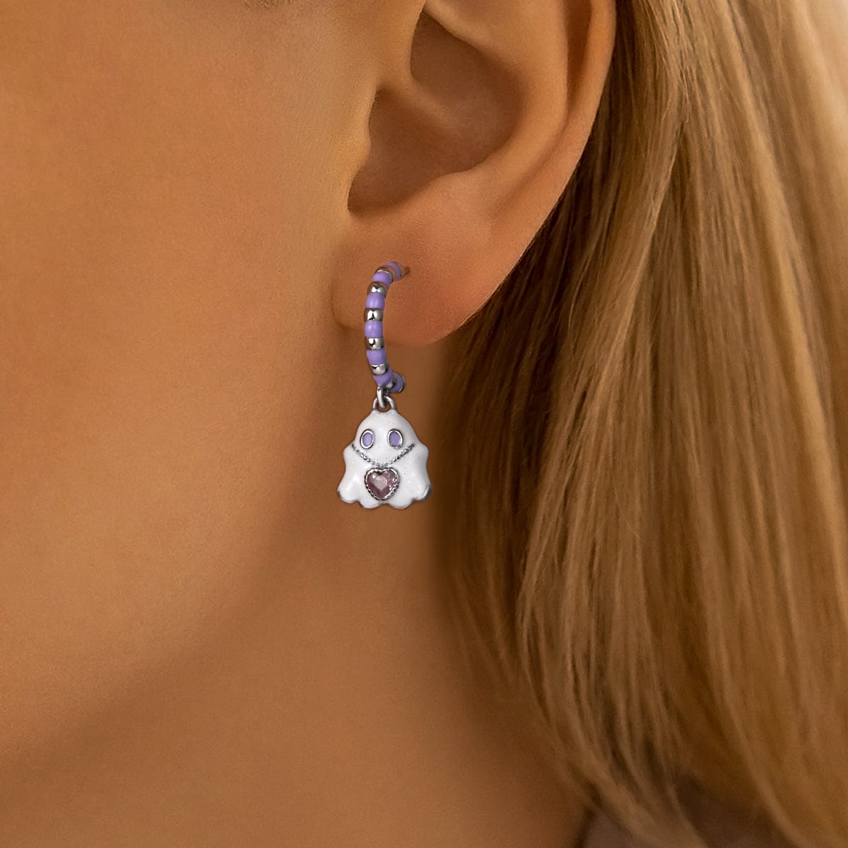 Amarante Jewelry Ghost Hoop Earrings with Heart Gemstone