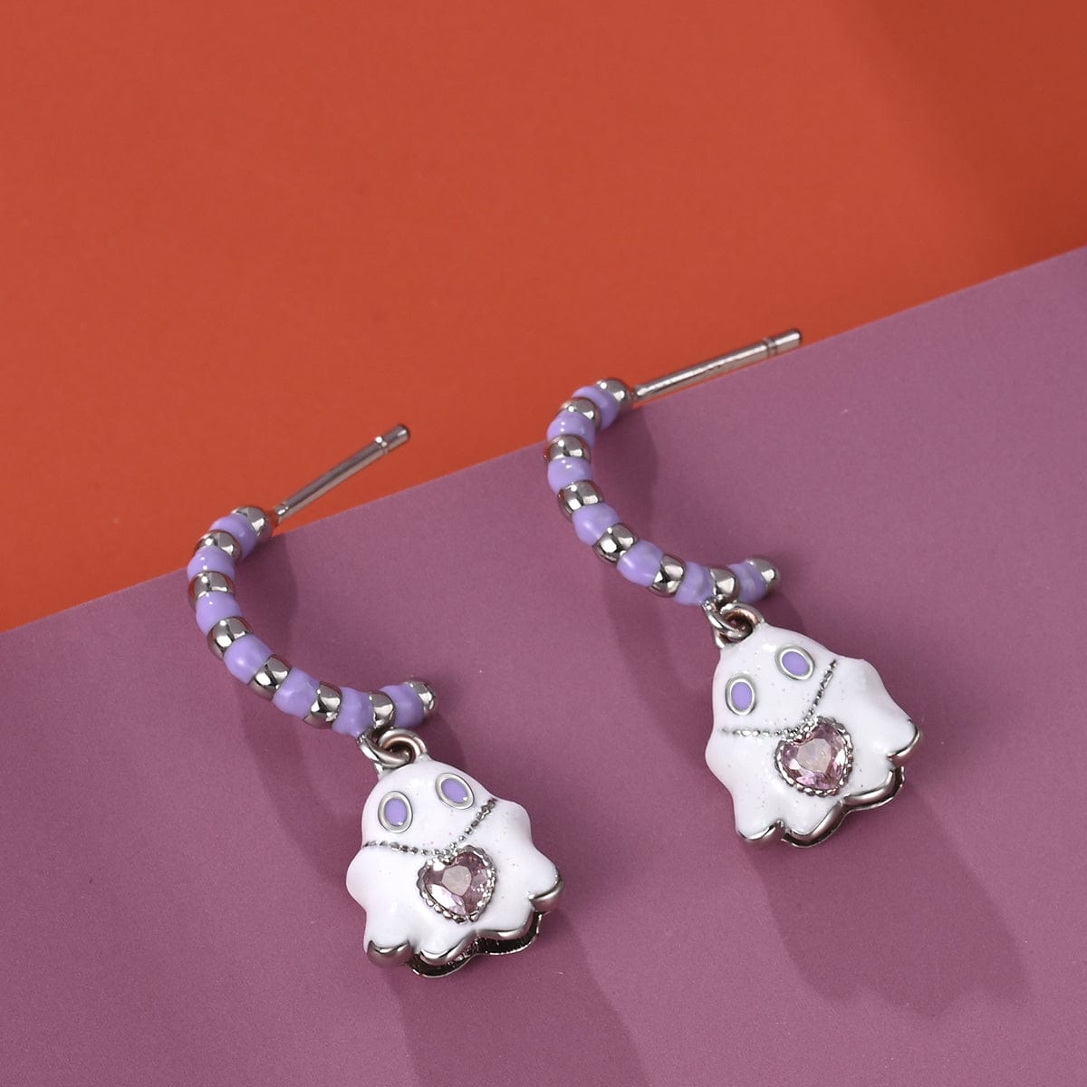 Amarante Jewelry Ghost Hoop Earrings with Heart Gemstone