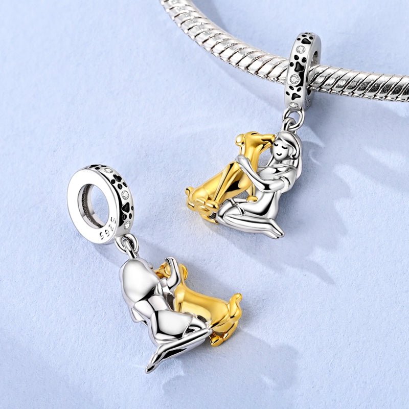 Amarante Jewelry Girl Hugging Dog Dangle Charm