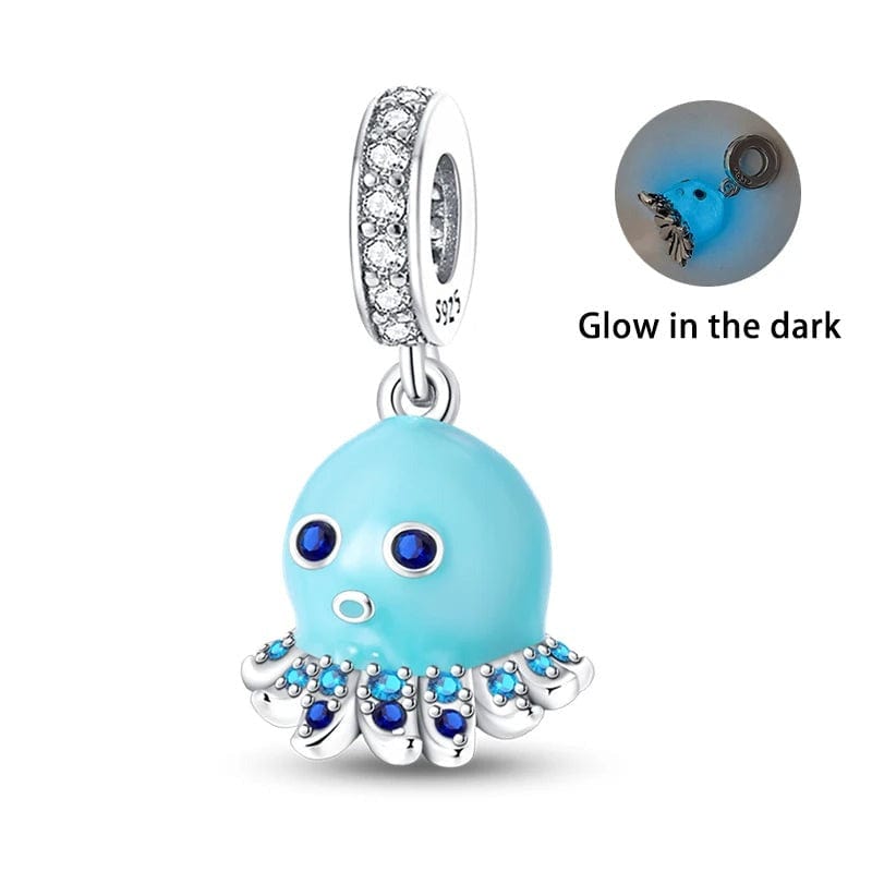 Amarante Jewelry Glow in the Dark Blue Octopus Pulpo Dangle Charm