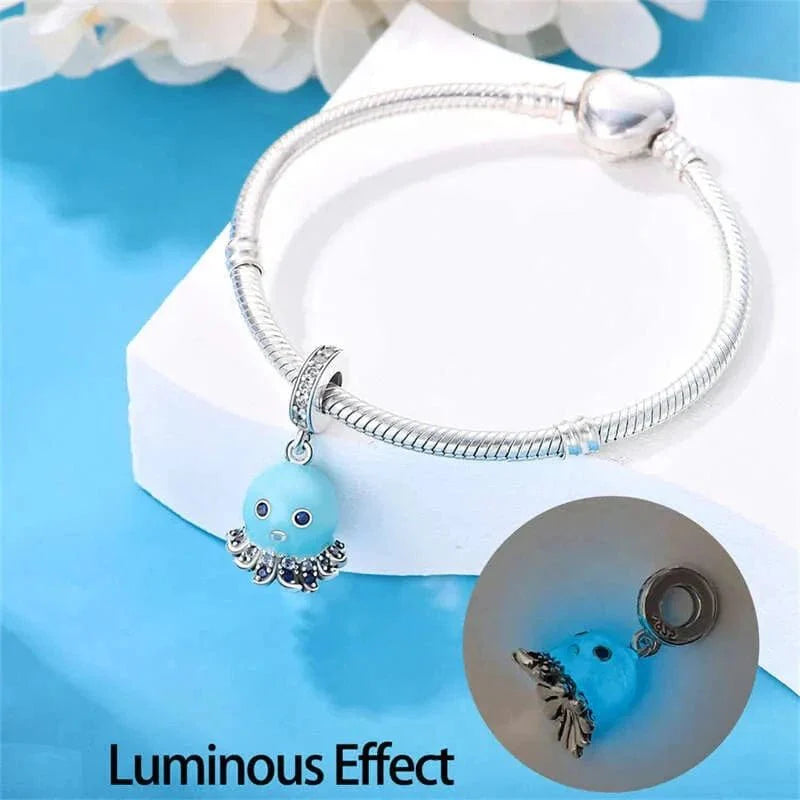 Amarante Jewelry Glow in the Dark Blue Octopus Pulpo Dangle Charm