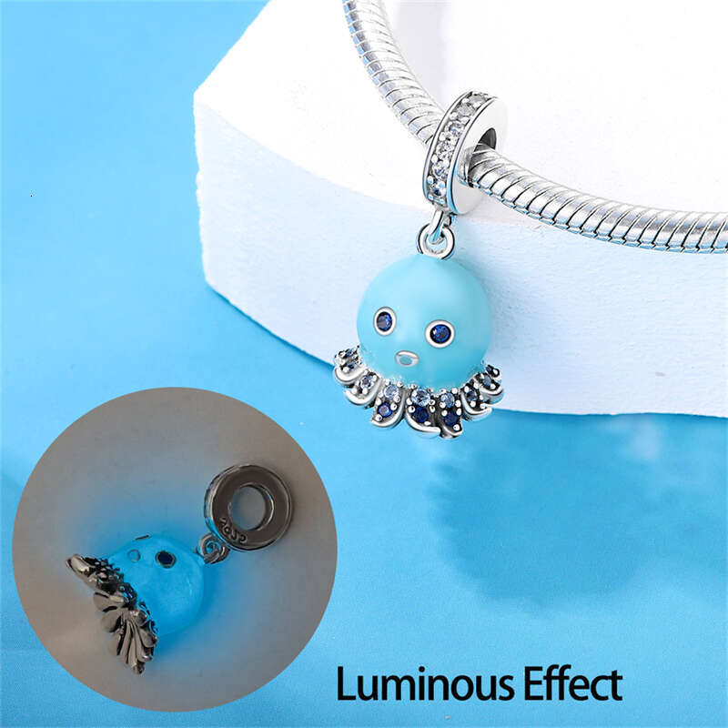 Amarante Jewelry Glow in the Dark Blue Octopus Pulpo Dangle Charm