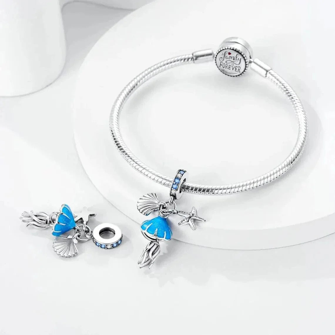 Amarante Jewelry Glow in the Dark Jellyfish Clam and Starfish Triple Dangle Charm