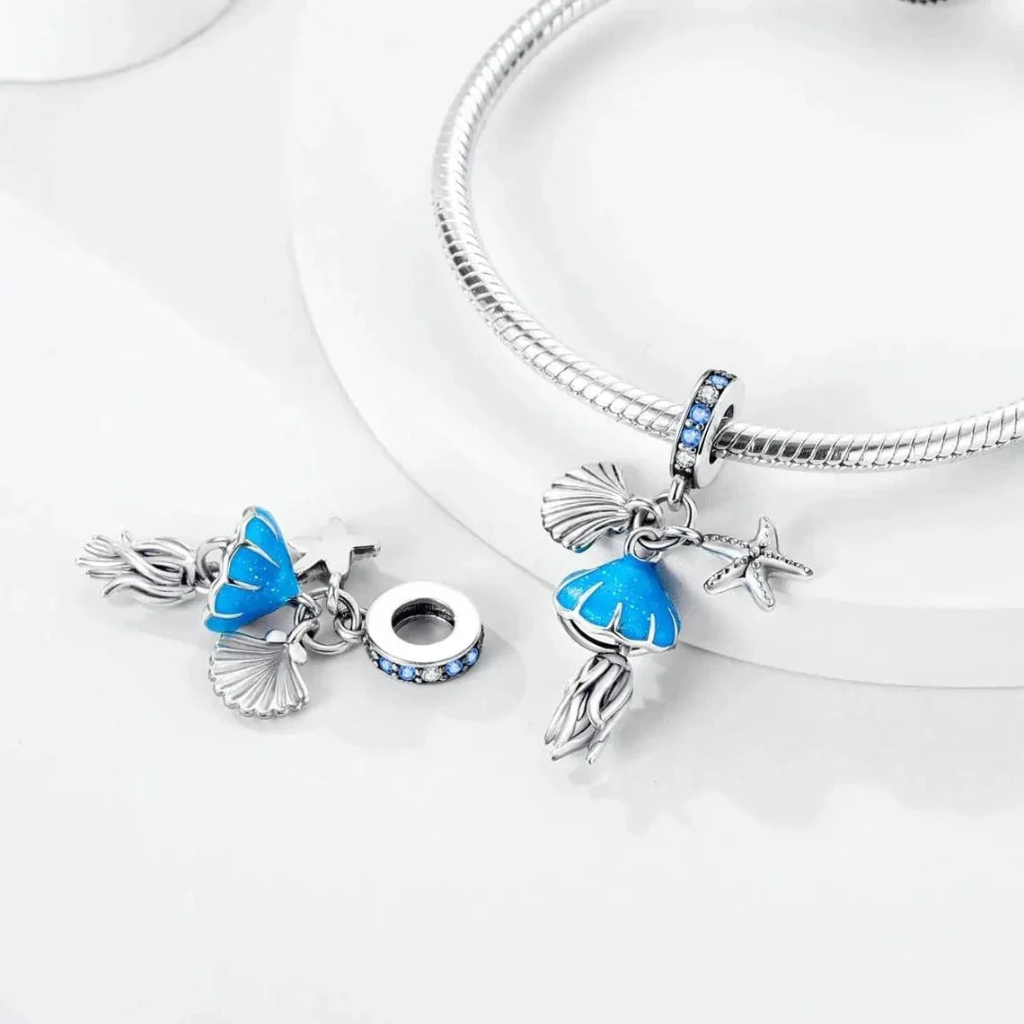 Amarante Jewelry Glow in the Dark Jellyfish Clam and Starfish Triple Dangle Charm
