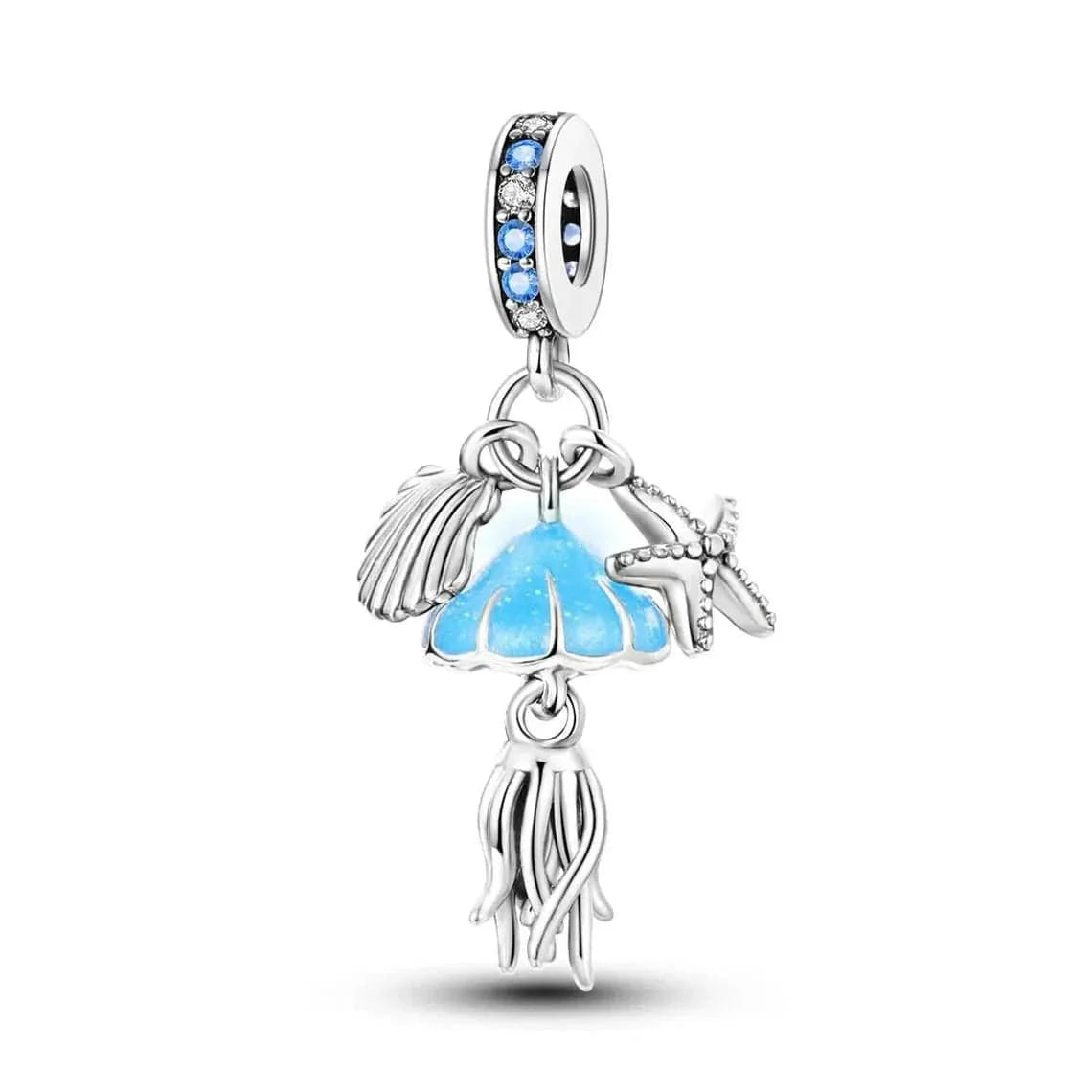 Amarante Jewelry Glow in the Dark Jellyfish Clam and Starfish Triple Dangle Charm