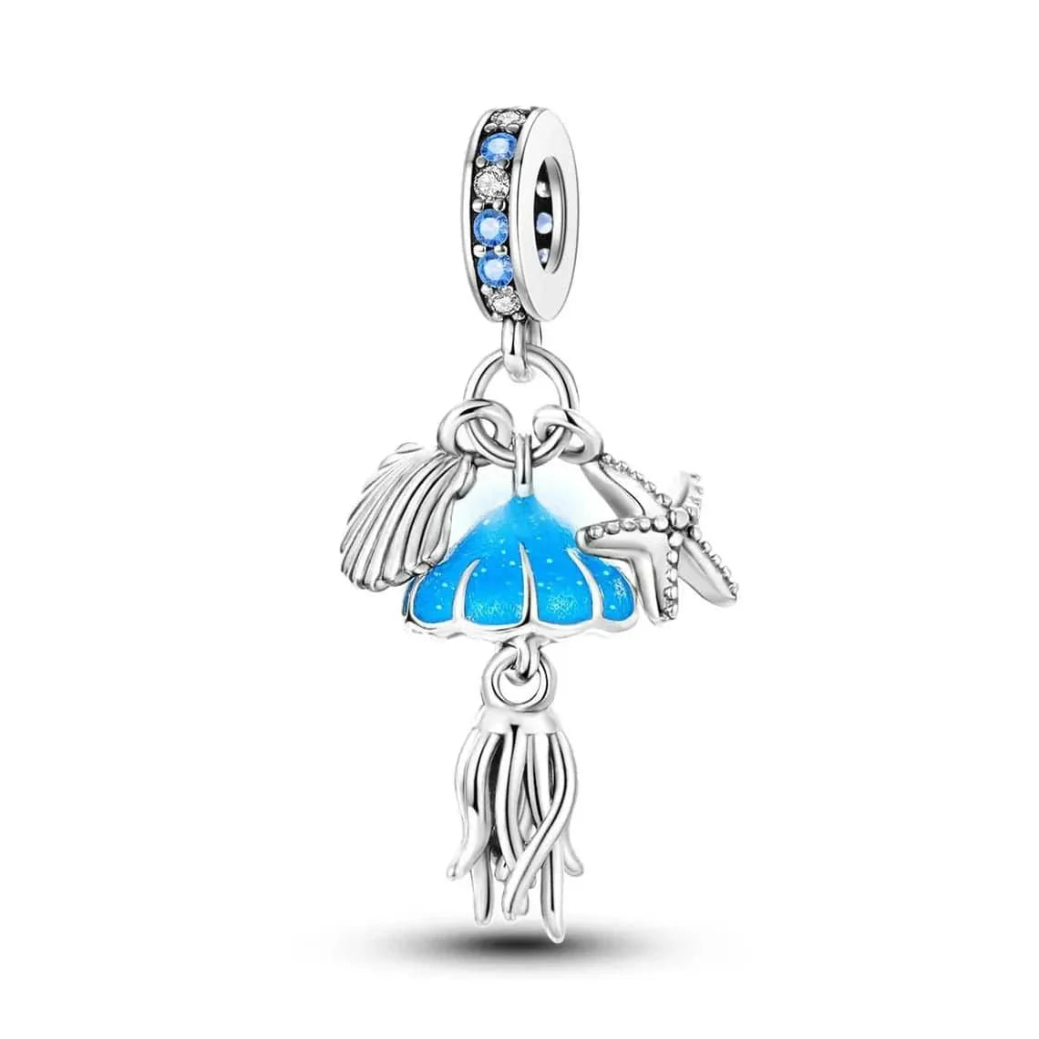 Amarante Jewelry Glow in the Dark Jellyfish Clam and Starfish Triple Dangle Charm
