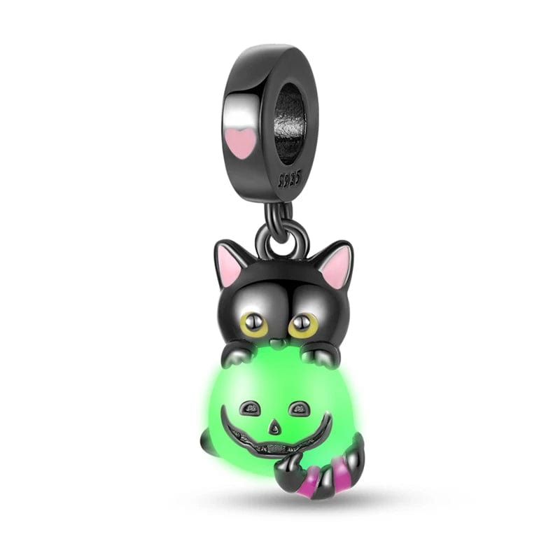 Amarante Jewelry Glow in the Dark Luminous Cat with Pumpkin Dangle Charm