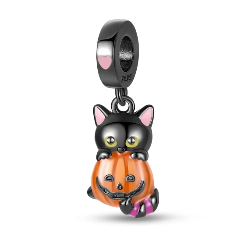 Amarante Jewelry Glow in the Dark Luminous Cat with Pumpkin Dangle Charm