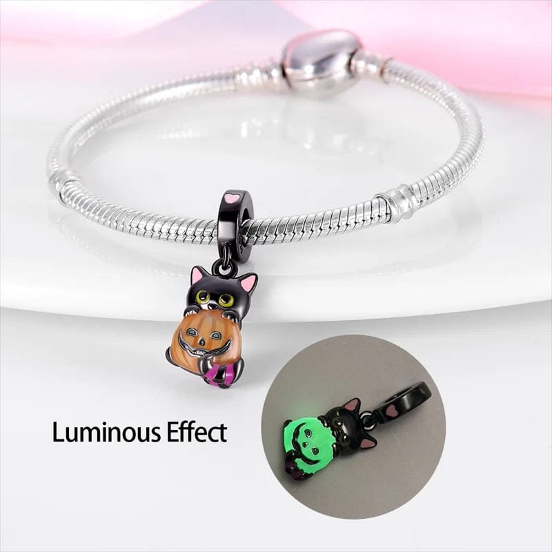 Amarante Jewelry Glow in the Dark Luminous Cat with Pumpkin Dangle Charm