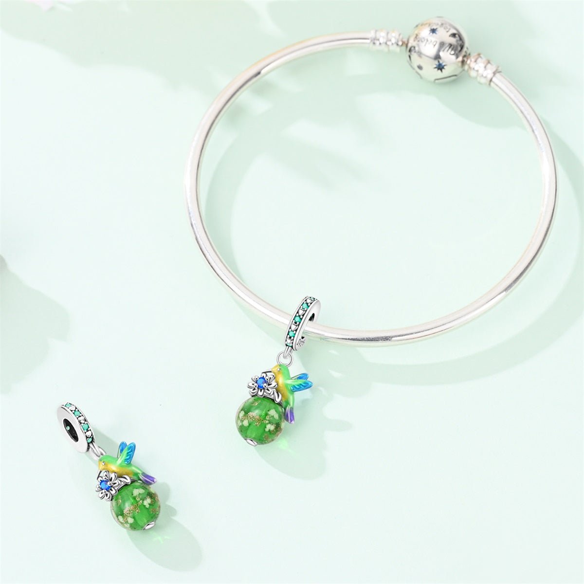 Amarante Jewelry Glow in the Dark Luminous Hummingbird & Flower Dangle Charm