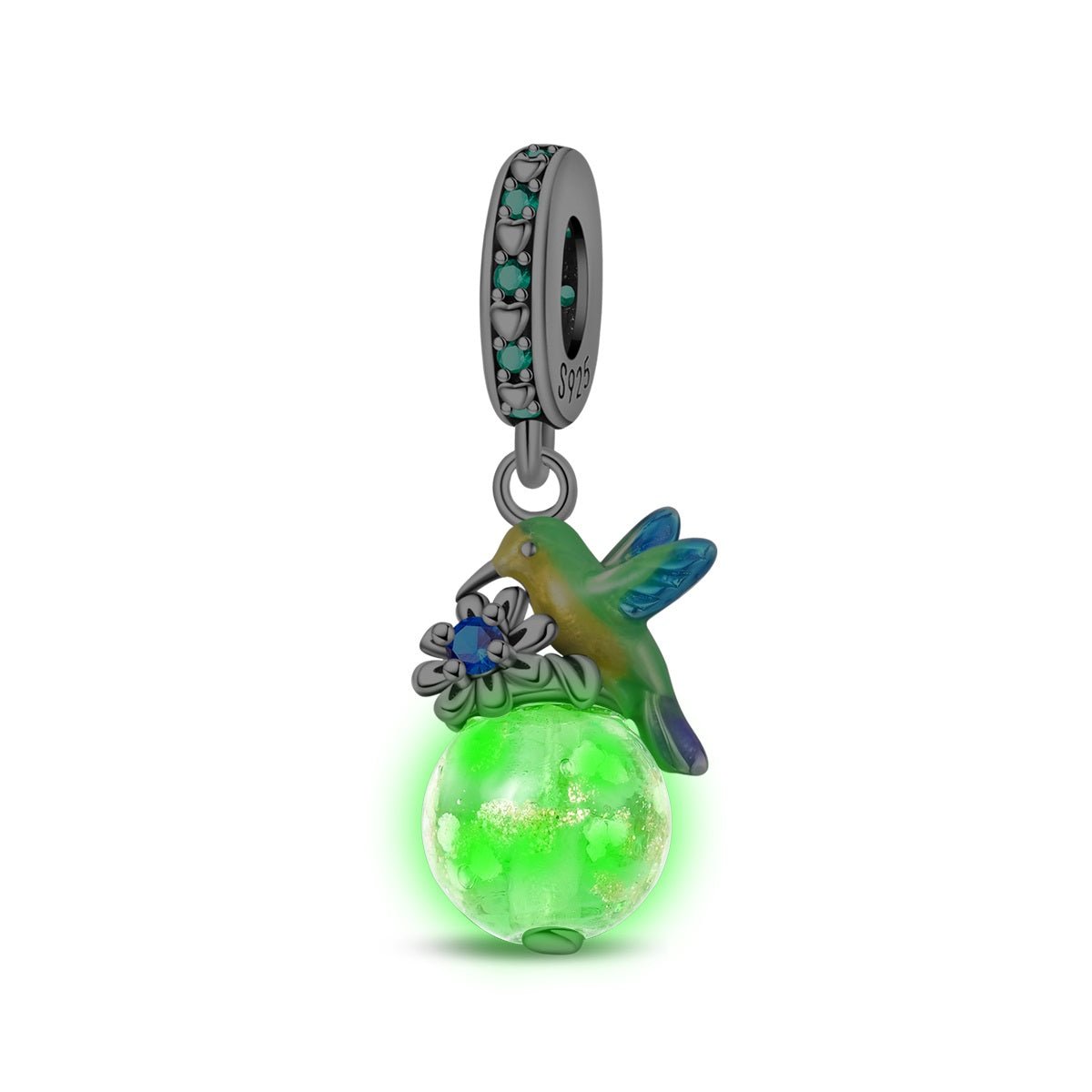 Amarante Jewelry Glow in the Dark Luminous Hummingbird & Flower Dangle Charm