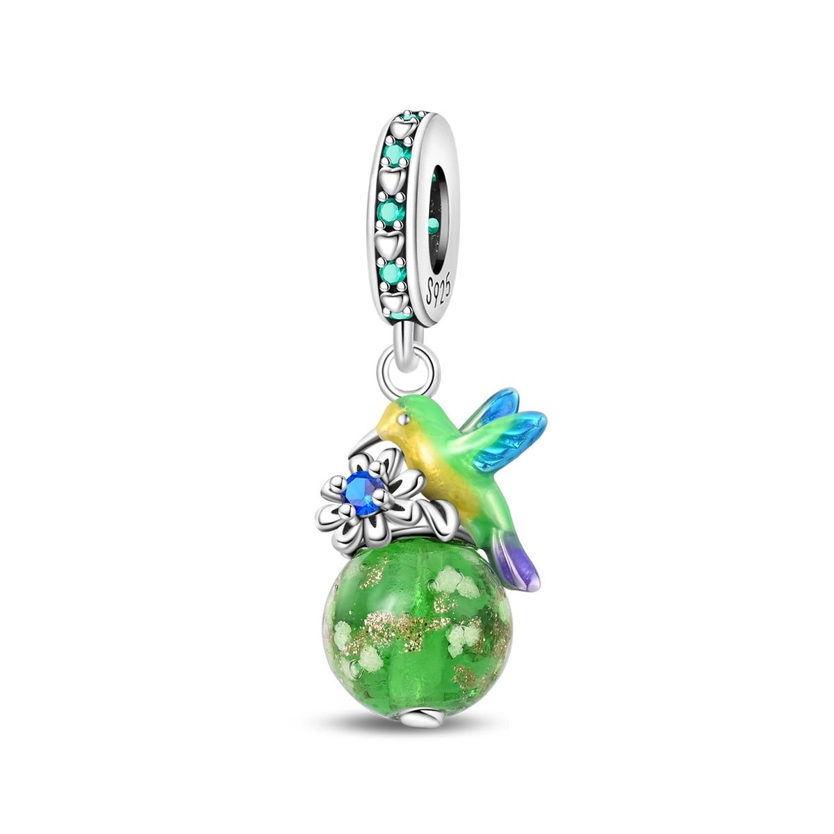 Amarante Jewelry Glow in the Dark Luminous Hummingbird & Flower Dangle Charm