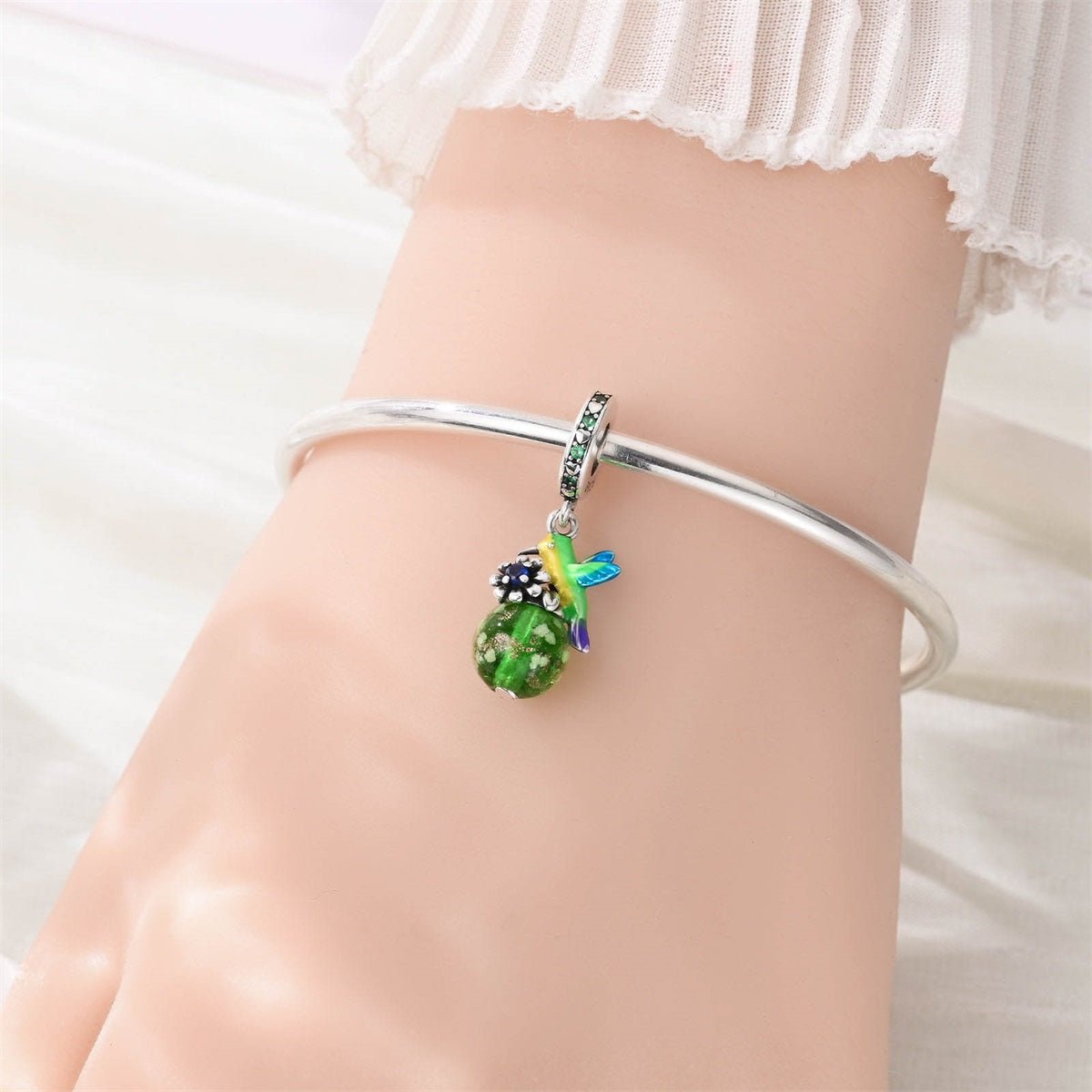 Amarante Jewelry Glow in the Dark Luminous Hummingbird & Flower Dangle Charm