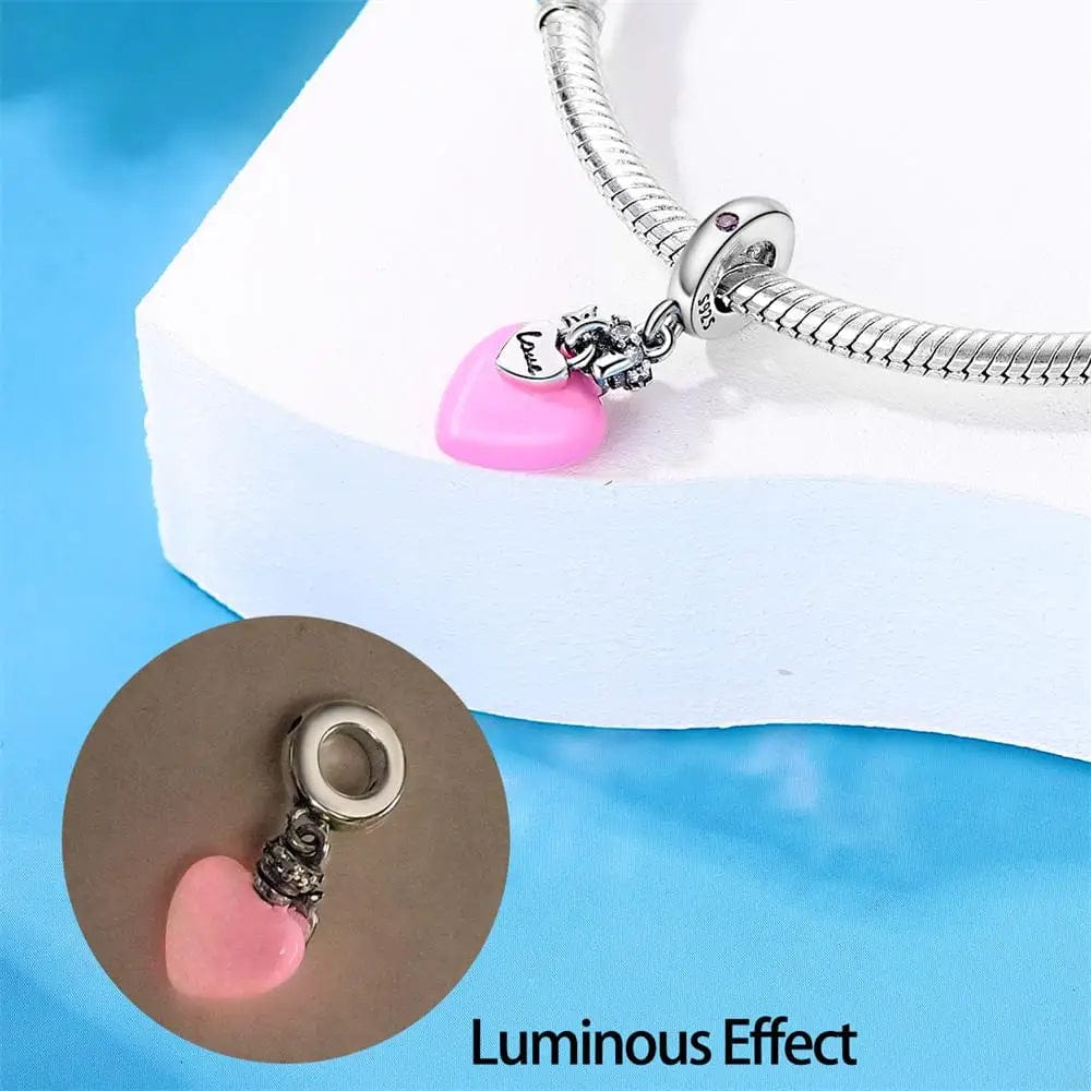 Amarante Jewelry Glow in the Dark Luminous Pink Love Heart Dangle Charm