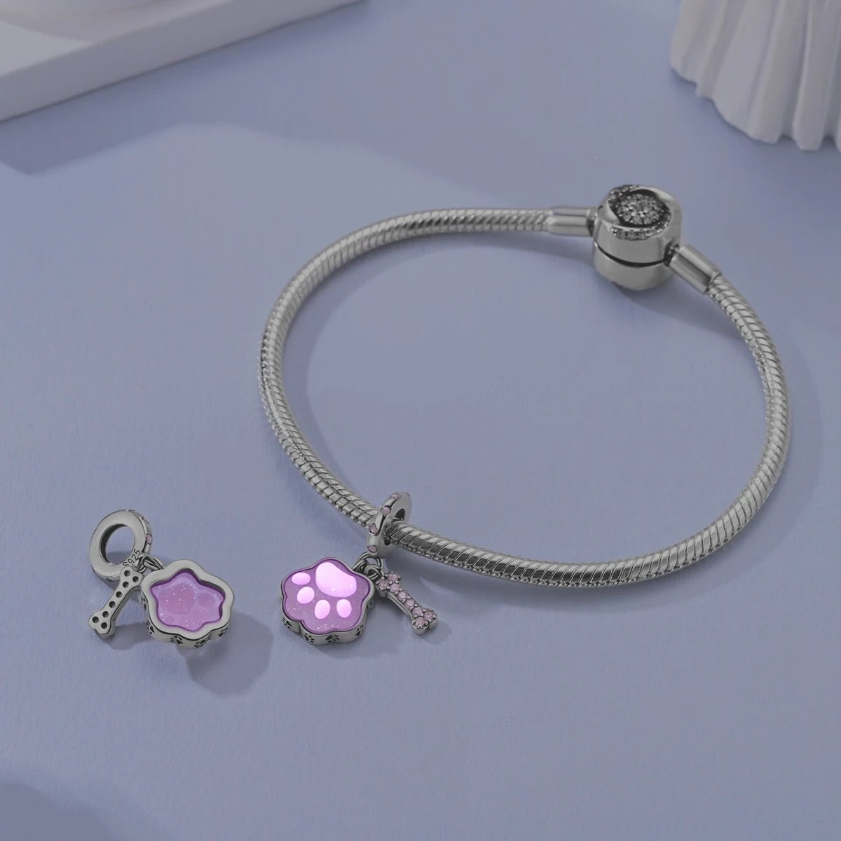 Amarante Jewelry Glow in the Dark Luminous Pink Paw & Bone Dangle Charm