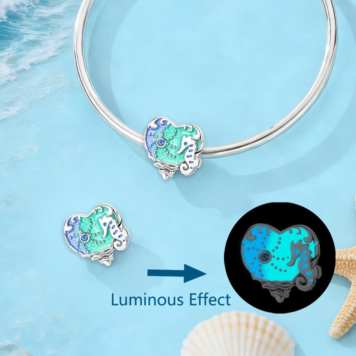 Amarante Jewelry Glow - in - the - Dark Seahorse Ocean Heart Charm