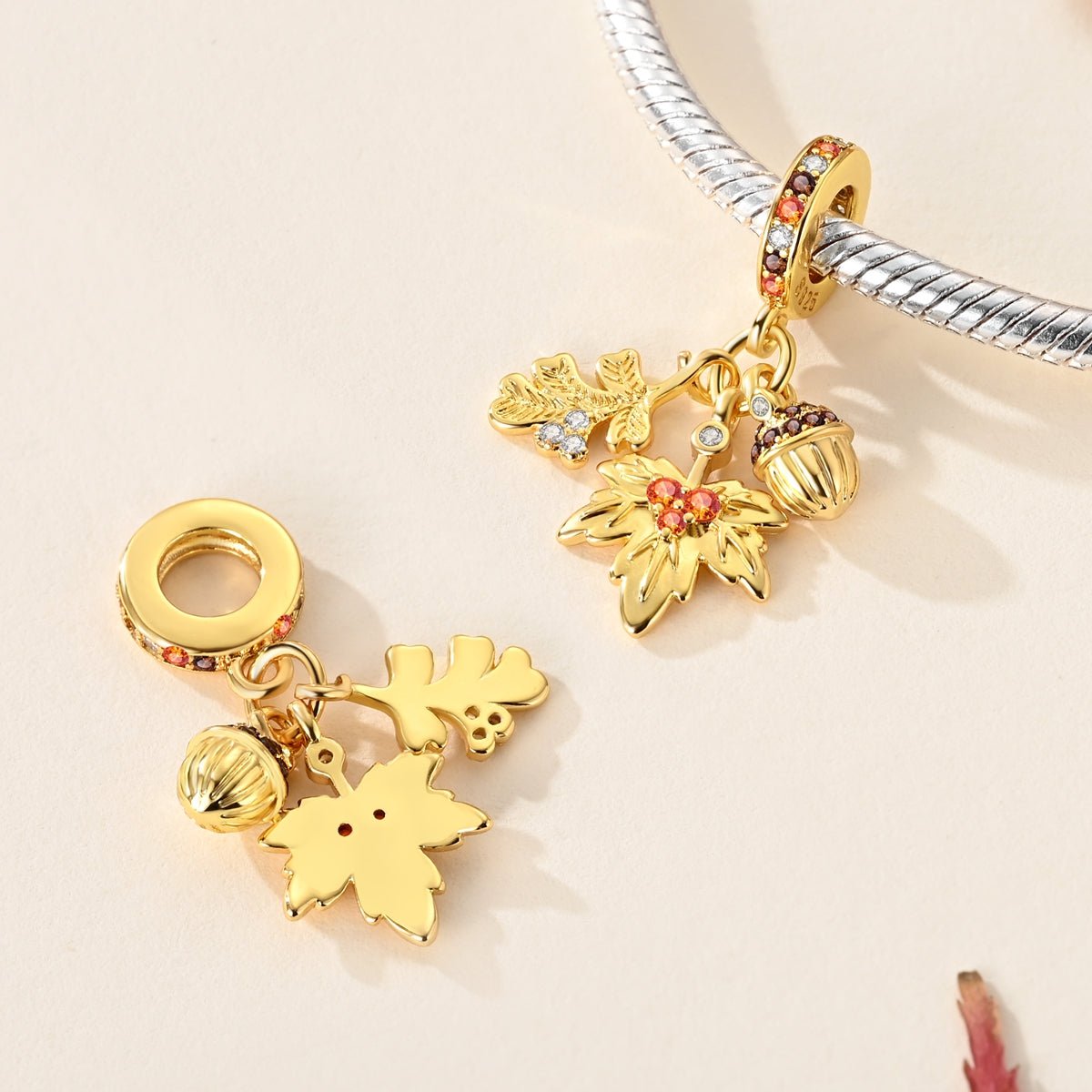 Amarante Jewelry Gold Autumn Leaves & Acorn Dangle Charm