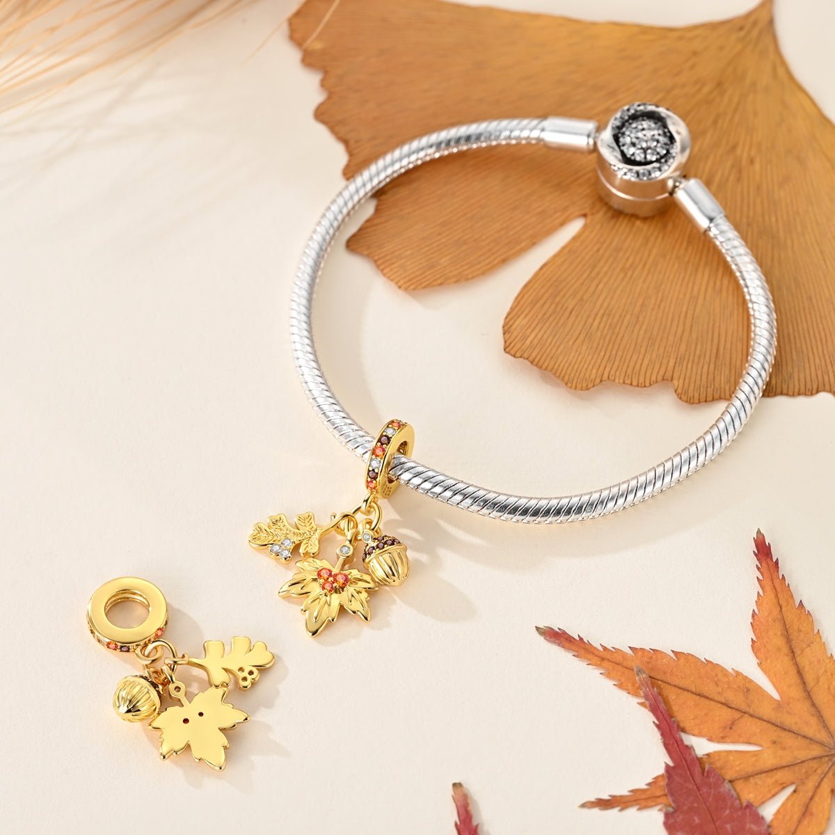 Amarante Jewelry Gold Autumn Leaves & Acorn Dangle Charm