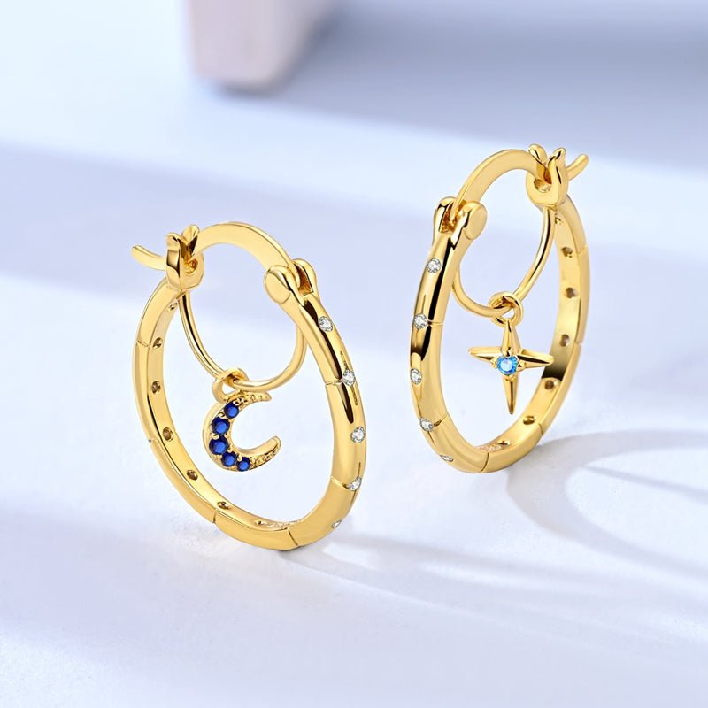 Amarante Jewelry Gold Celestial Moon & Star Hoop Earrings