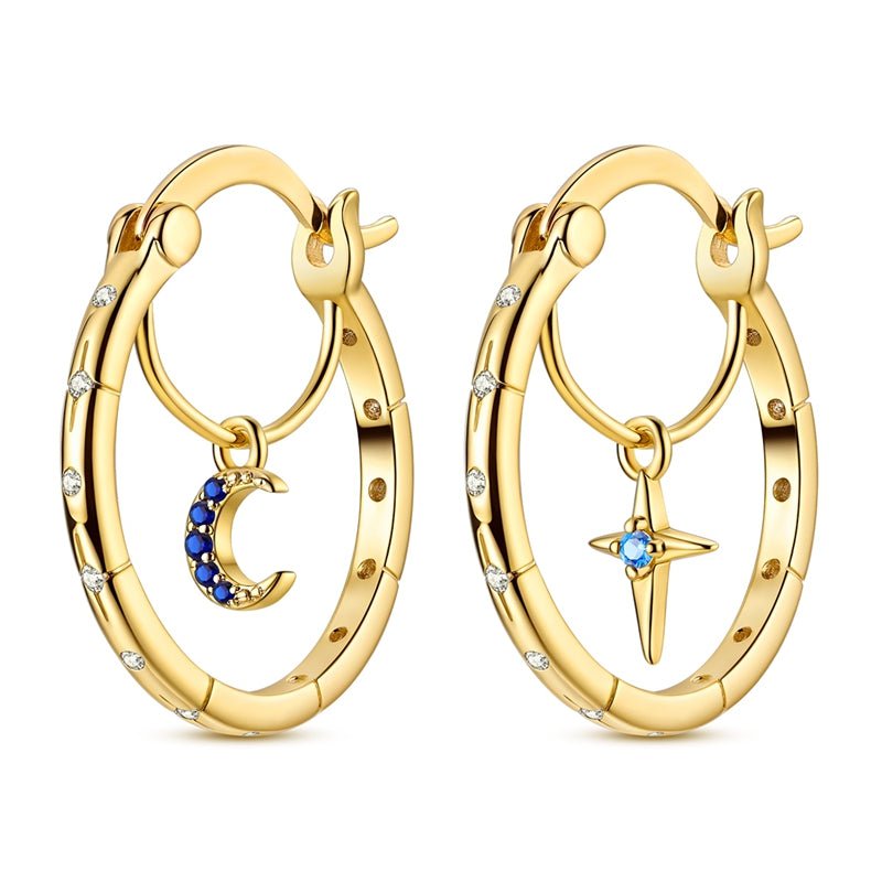 Amarante Jewelry Gold Celestial Moon & Star Hoop Earrings
