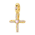 Amarante Jewelry Gold Cross with Pink Heart Dangle Charm