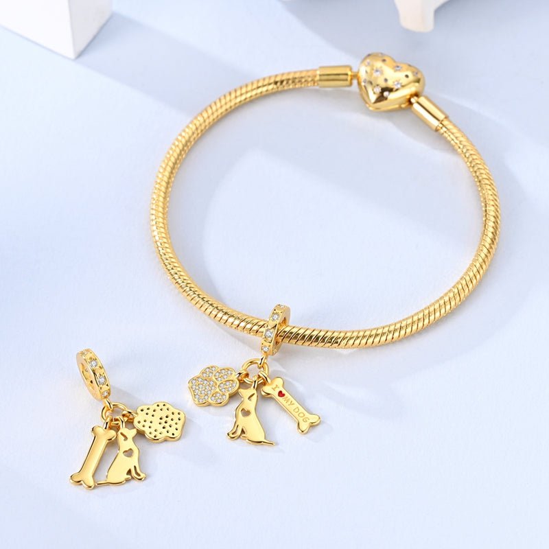 Amarante Jewelry Gold I Love My Dog Paw, Bone & Puppy Dangle Charm