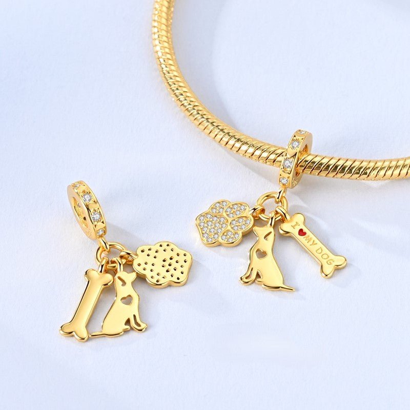 Amarante Jewelry Gold I Love My Dog Paw, Bone & Puppy Dangle Charm
