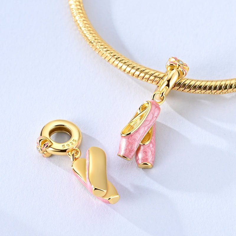 Amarante Jewelry Gold Pink Ballet Shoes Dangle Charm