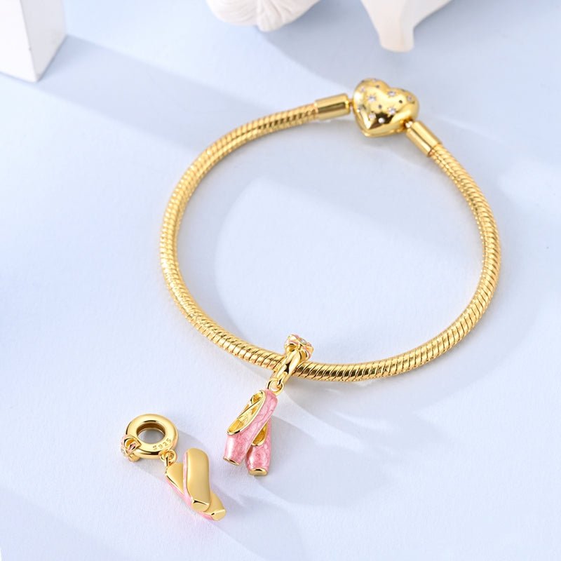 Amarante Jewelry Gold Pink Ballet Shoes Dangle Charm