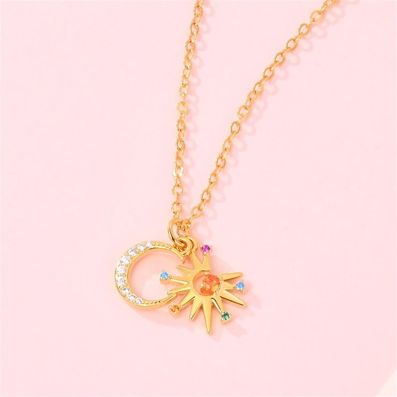 Amarante Jewelry Gold Sun & Moon Necklace with Colorful Stones