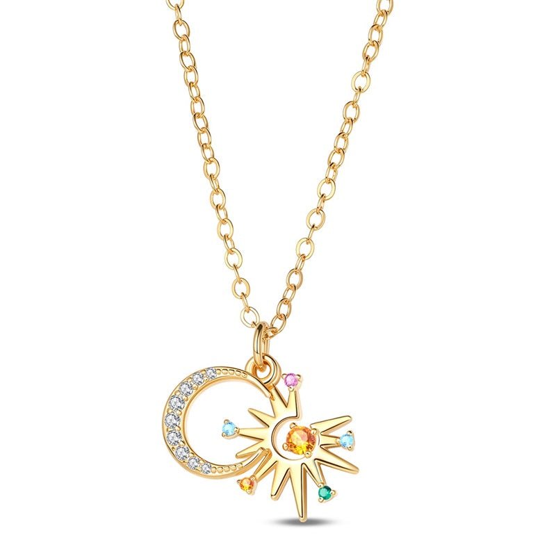 Amarante Jewelry Gold Sun & Moon Necklace with Colorful Stones