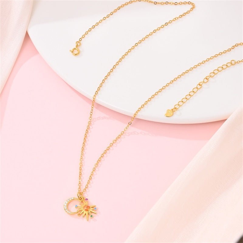 Amarante Jewelry Gold Sun & Moon Necklace with Colorful Stones