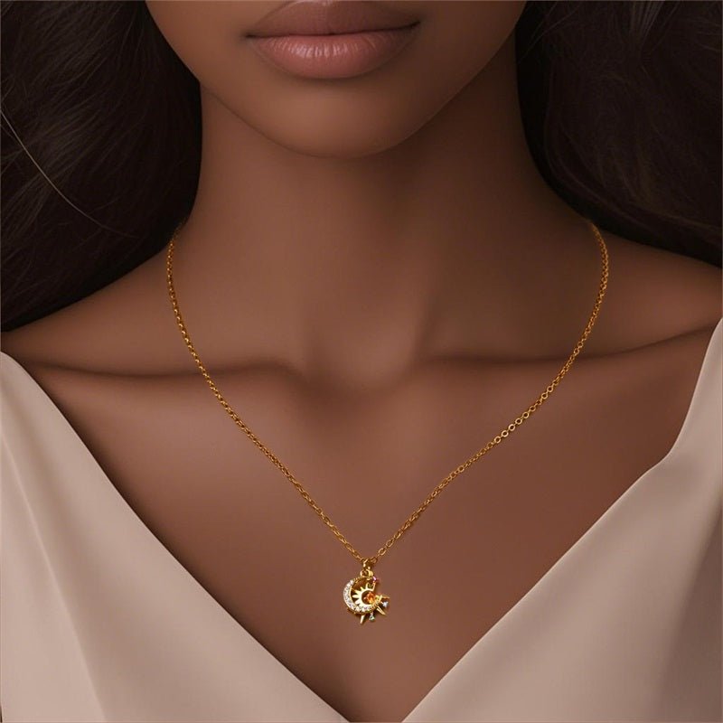 Amarante Jewelry Gold Sun & Moon Necklace with Colorful Stones