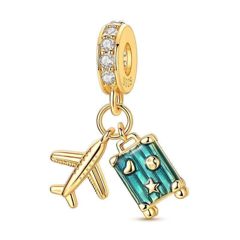 Amarante Jewelry Golden Adventure Suitcase & Airplane Dangle Charm