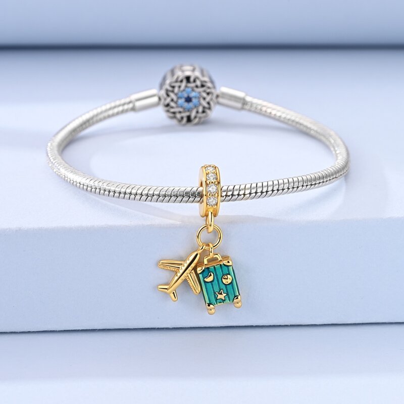 Amarante Jewelry Golden Adventure Suitcase & Airplane Dangle Charm