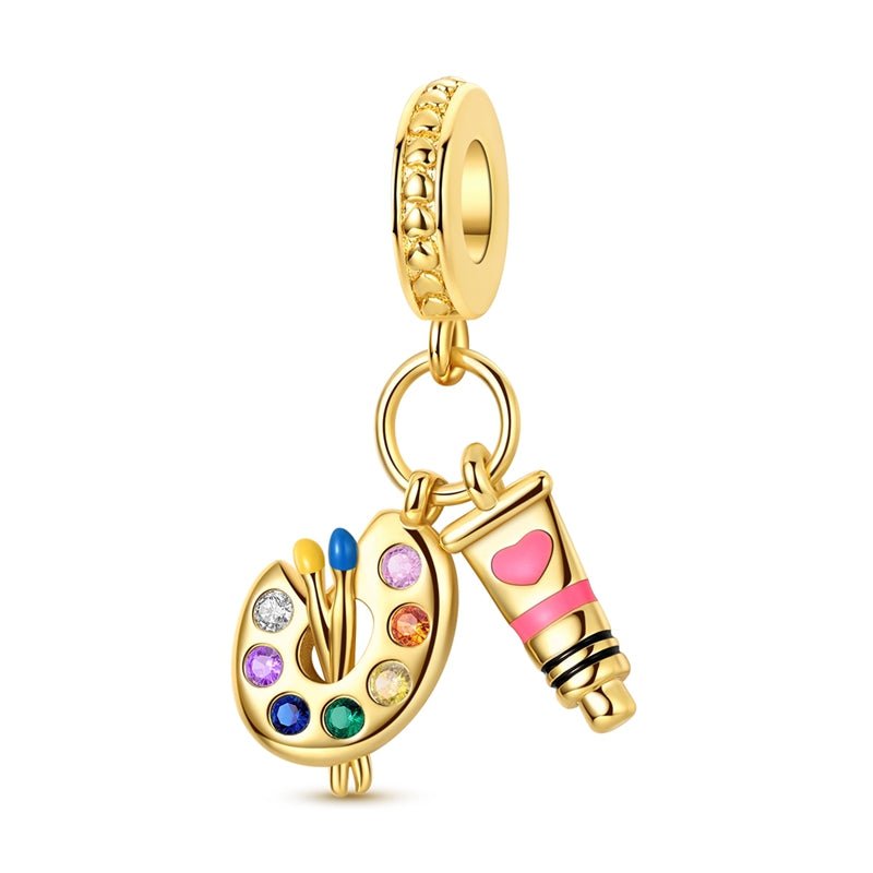 Amarante Jewelry Golden Artist Palette & Paint Tube Dangle Charm