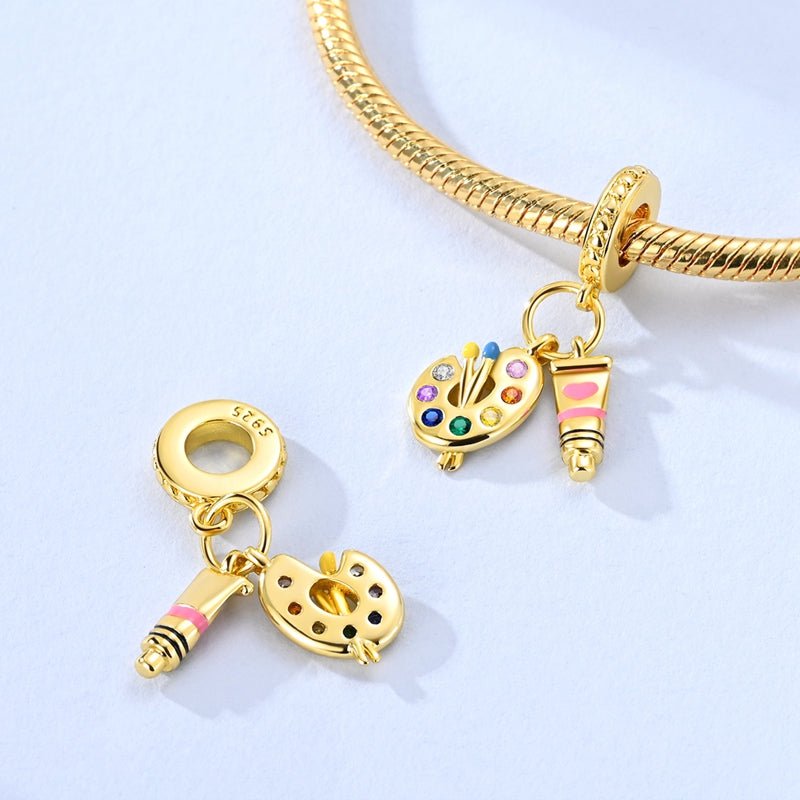 Amarante Jewelry Golden Artist Palette & Paint Tube Dangle Charm