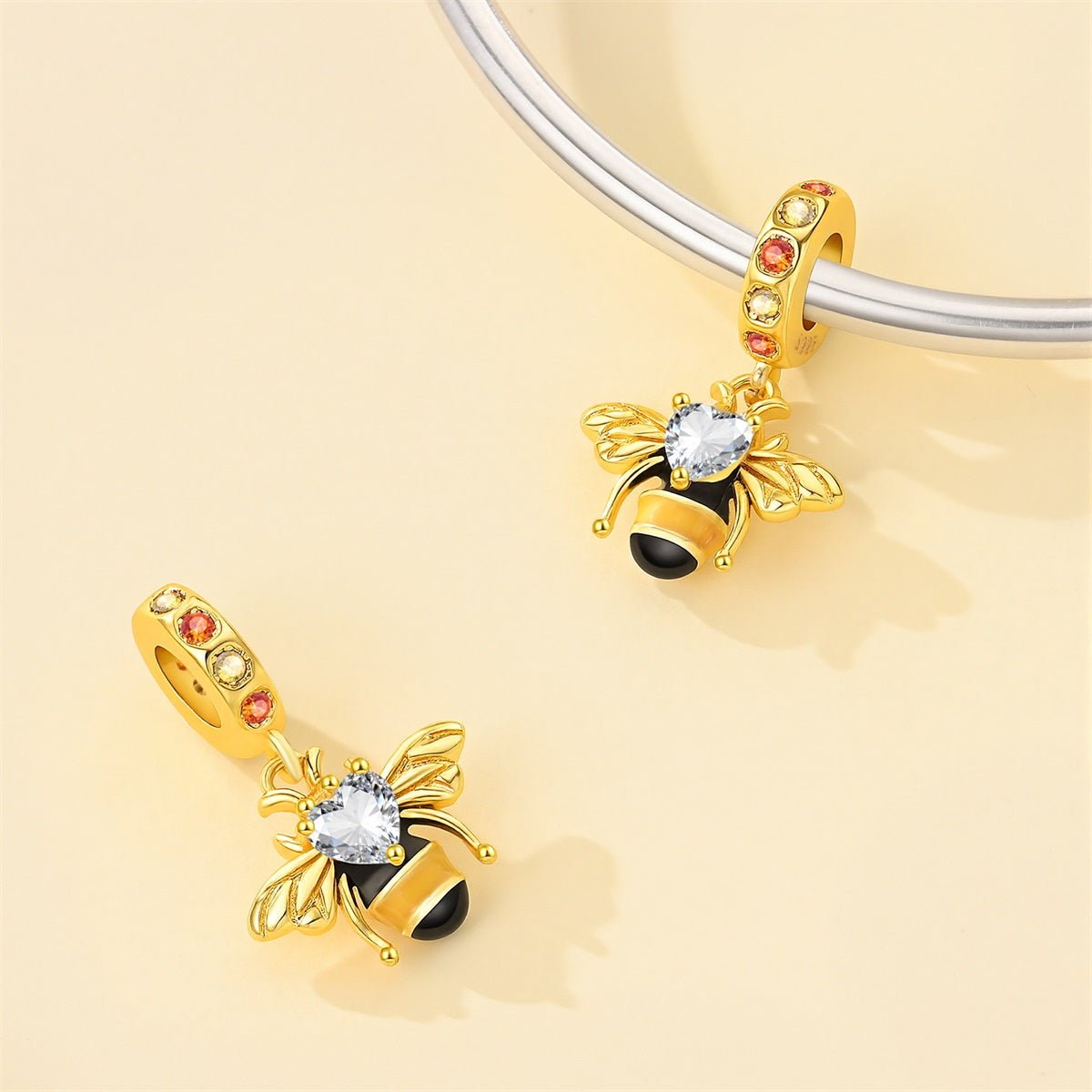 Amarante Jewelry Golden Bee with Heart Crystal Dangle Charm