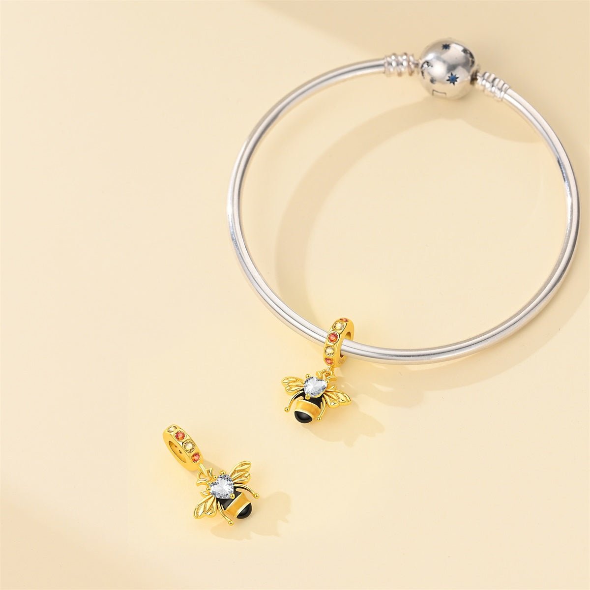 Amarante Jewelry Golden Bee with Heart Crystal Dangle Charm
