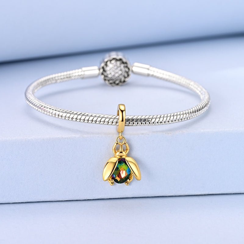 Amarante Jewelry Golden Beetle with Multicolor Crystal Dangle Charm