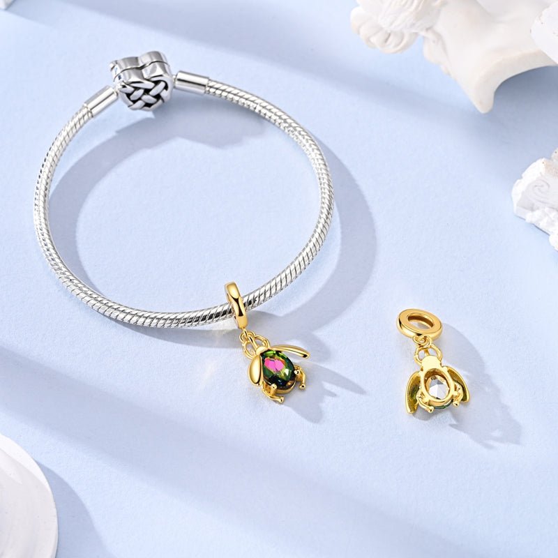 Amarante Jewelry Golden Beetle with Multicolor Crystal Dangle Charm