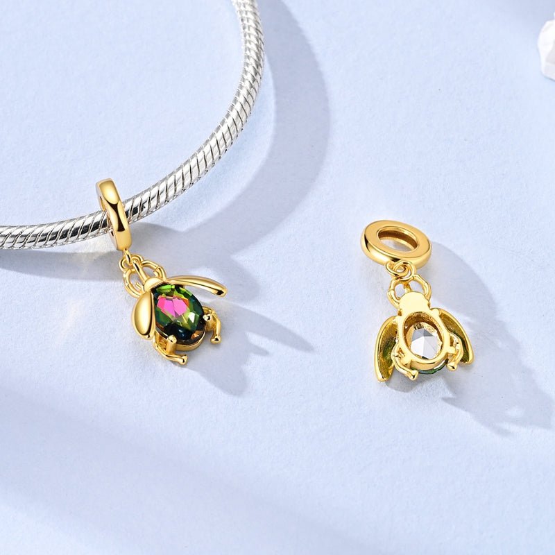 Amarante Jewelry Golden Beetle with Multicolor Crystal Dangle Charm