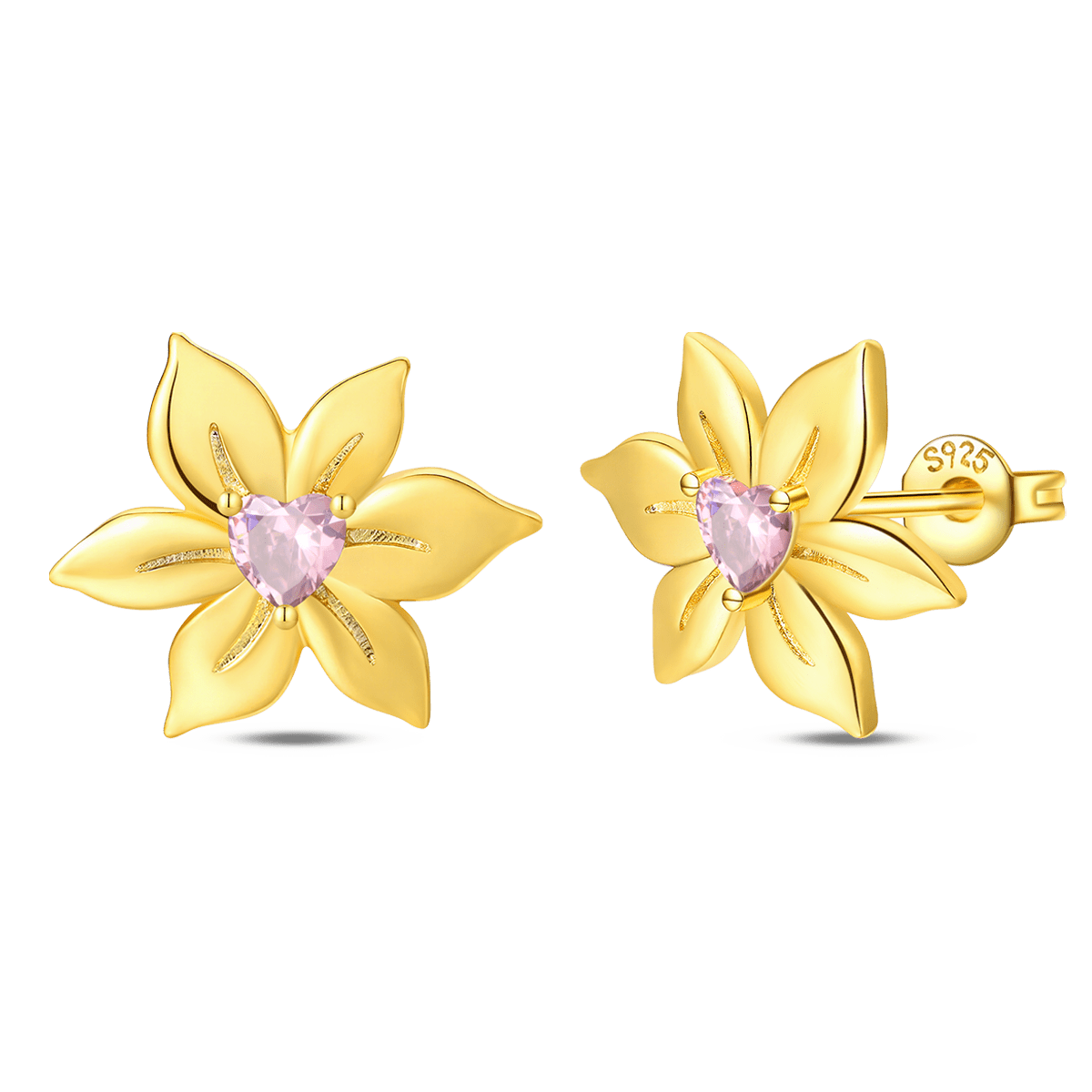 Amarante Jewelry Golden Blossom Heart Stud Earrings