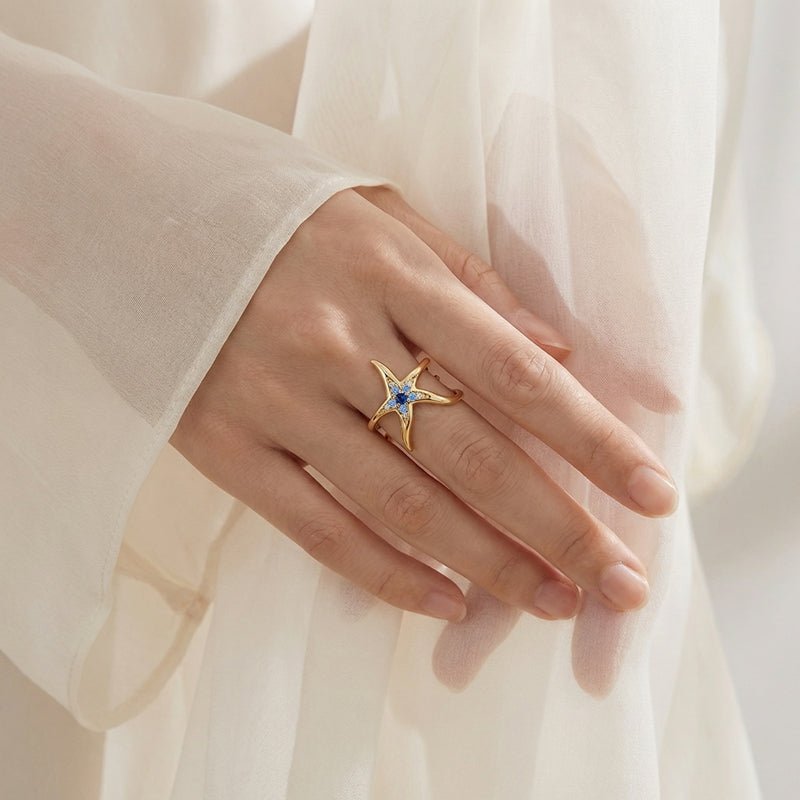 Amarante Jewelry Golden Blue Starfish Adjustable Ring