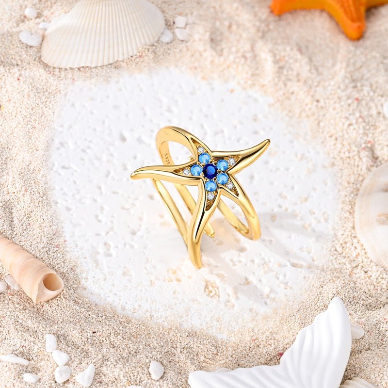 Amarante Jewelry Golden Blue Starfish Adjustable Ring