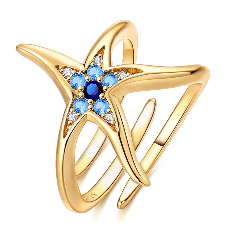 Amarante Jewelry Golden Blue Starfish Adjustable Ring